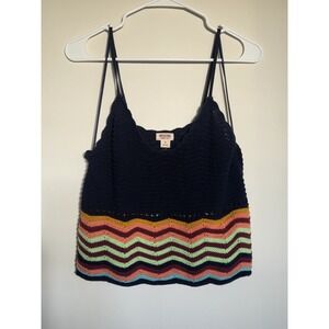 Y2K Babydoll Crochet Knit Small Tank Top 90s Hippie Boho Festival Chic Rainbow